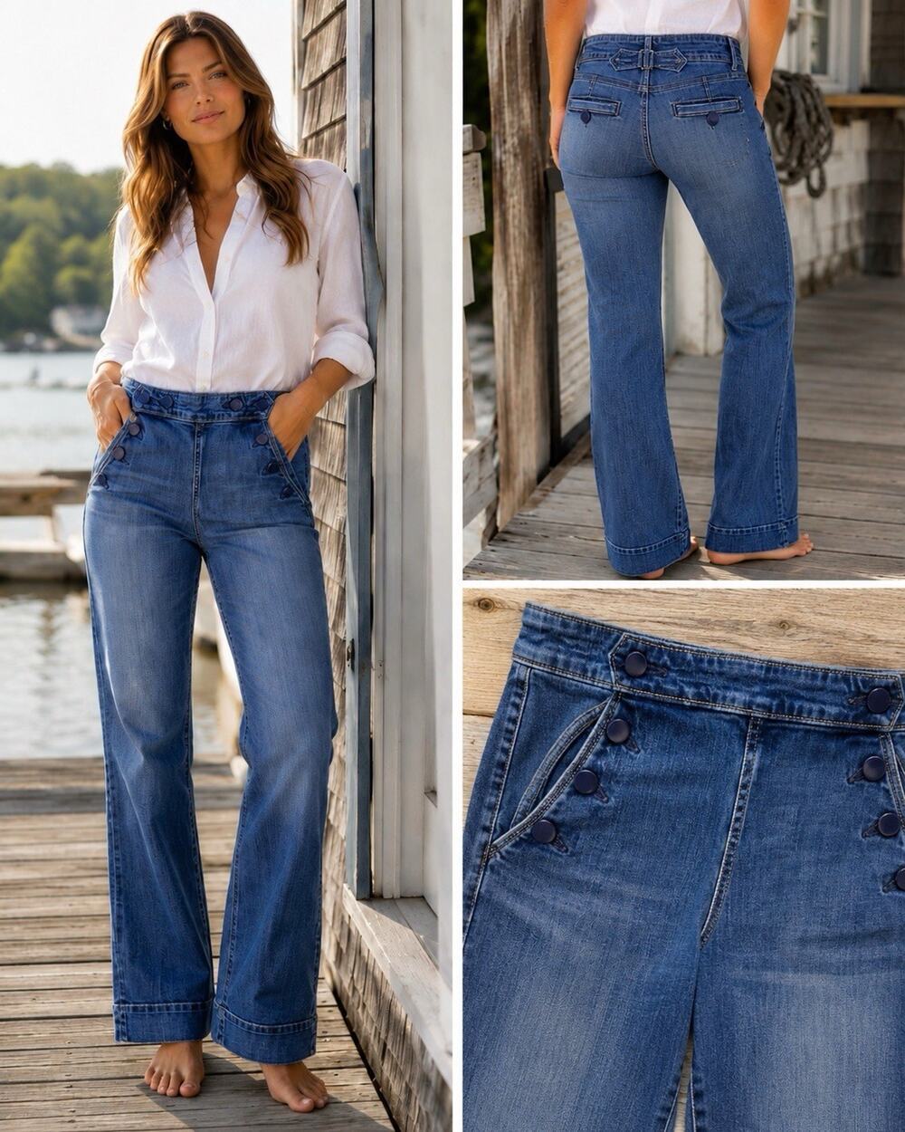 Women’s Blue High-Rise Wide-Leg Jeans